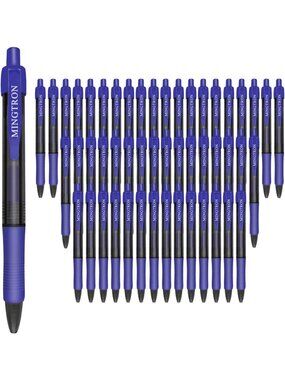 50 Pack Retractable Fine Point Gel Pens - No Smear Blue Ink, 0.5MM Bulk Set